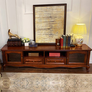 现代美式全实木电视柜简约客厅胡桃木色电视机柜欧式复古地柜矮柜