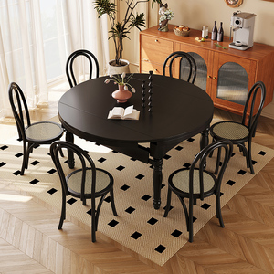全实木复古风餐桌椅组合可伸缩变圆两用法式美式家用饭桌小户型