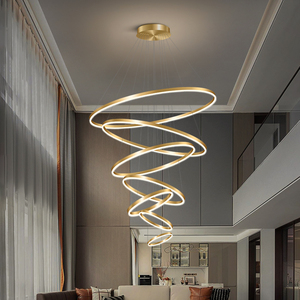轻奢客厅吊灯 现代简约北欧艺术创意复式楼大厅灯圆环led大气吊灯