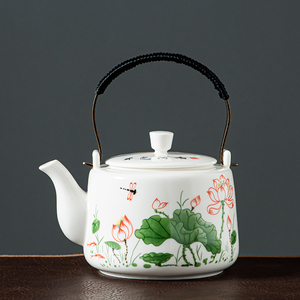 羊脂玉茶壶家用冲泡茶白瓷凉水壶大容量陶瓷中式功夫茶具提梁壶