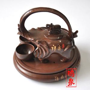 木鱼石吉祥如意茶壶茶具天然木鱼石茶壶大象茶具山东特产木鱼石壶