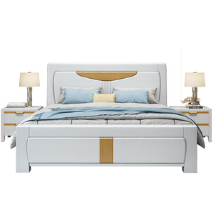 定制全实木床主卧18米橡木双人床现代简约压纹高箱床15储物婚床白