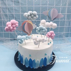 蛋糕插件毛球立体白云朵棉花糖灯热气球蛋糕装饰云朵插件甜品台