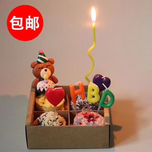 韩国小红书小熊生日蛋糕装饰彩色HBD爱心蜡烛弯曲线插件蜡烛包邮