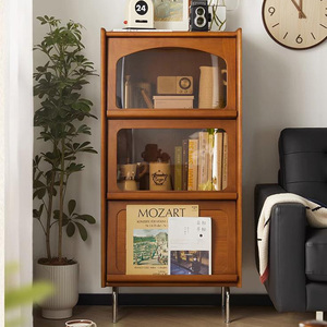 中古实木书柜客厅一体立柜杂志柜收纳储物玻璃展示柜电视沙发边柜