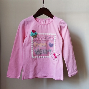 季季乐女宝长袖T恤专柜春秋纯棉圆领卡通可爱兔子粉色女孩打底衫