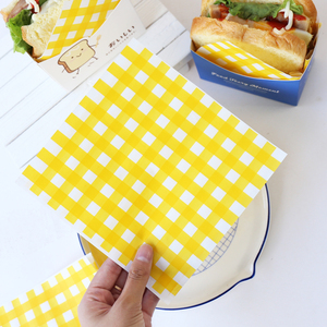 三明治包装纸三文治汉堡打包纸袋黄色格纹油纸牛皮纸盒袋子食品级