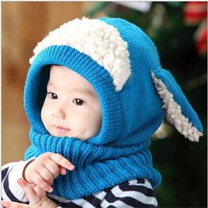 韩版冬季小狗造型连体帽 毛线婴儿斗篷保暖披肩韩版围脖