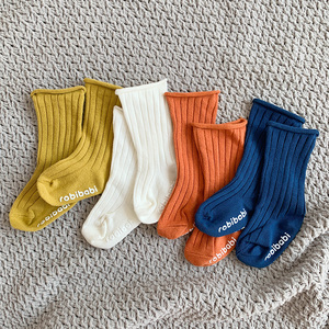 婴儿袜子纯棉小童韩版洋气儿童松口0-1-2-3岁男女宝宝中长筒袜