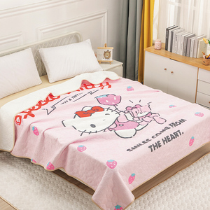 三丽鸥正版HelloKitty毛毯办公室午睡毯子牛奶绒毛毯粉色可爱盖毯