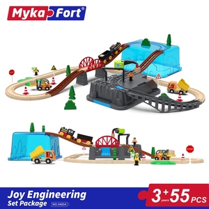 迈卡弗木制轨道电动火车欢乐工程收纳盒套装玩具益智儿童礼物榉木