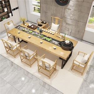 新中式仿古全实木茶桌椅创意流水茶桌禅意茶室家具功夫茶桌椅组合