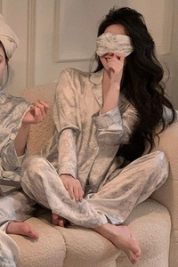 【真丝】睡衣女夏季薄款长袖两件套韩版高级感水墨画大码家居服