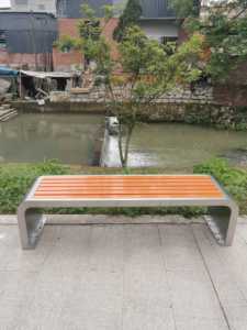 定制201不锈钢户外休闲钢木长椅长櫈公园小区景区广庭院园林椅橙