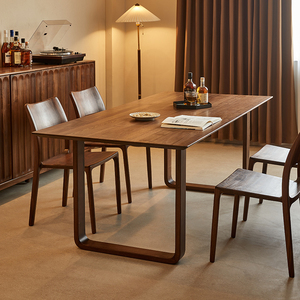 北美黑胡桃木餐桌书桌一体长方形实木餐桌大板客厅工作台家用多选