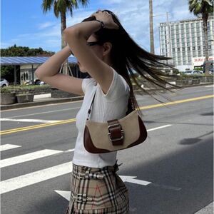 欧美风osoi包包女小众设计复古拼色法棍包泫雅同款单肩斜挎包