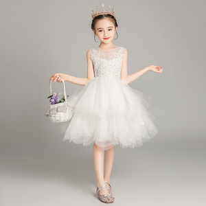 公主裙女童生日洋气儿童礼服女孩白色小主持钢琴演奏花童婚纱夏季