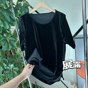 金丝绒短袖圆领T恤女韩国2023新款时尚宽松休闲中大码垂显瘦上衣