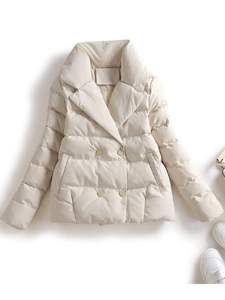 。棉衣女冬短款2021新款西装领修身显瘦羽绒棉服女士小个子棉袄外