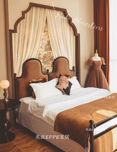 老巴黎双人床高背实木软包绒布1.8m别墅卧室古董家具小红书复古床