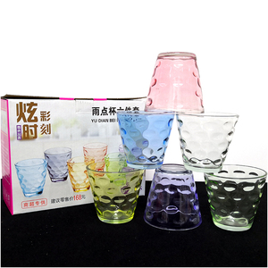 厂家直销 炫彩雨点玻璃水杯六件套 活动促销礼品杯套装 定制LOGO