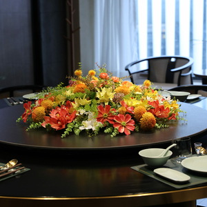 餐厅包厢大圆桌仿真花摆件酒店餐桌上转盘中心假花装饰摆设台花艺