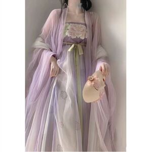 原创唐制汉服女成人新款紫色诃子裙超仙古装广袖中国风套装春夏季