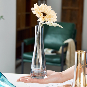 小清新玻璃透明小花瓶桌面插花玫瑰假花小口细长花器客厅迷你摆件