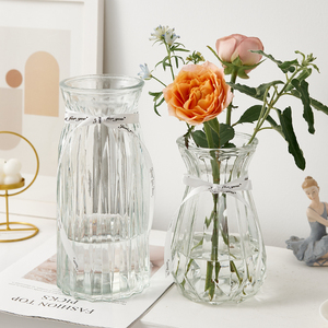 ins风简约透明玻璃花瓶水养鲜花玫瑰富贵竹仿真插花摆件居家装饰