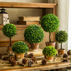 复古草球仿真植物盆栽小摆件假花客厅室内绿植装饰桌面盆景树摆设
