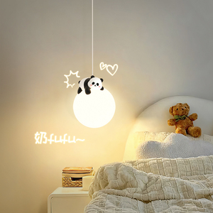 床头吊灯卡通现代简约男女孩儿童房卧室过道熊猫吊线灯主卧小吊灯