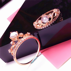 爱尚珠宝纯俄罗斯585紫金14K玫瑰金彩金欧洲锆石皇冠款戒指