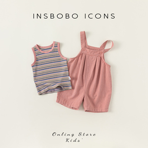 INSbobo童装女洋气时髦套装时尚条纹女童夏装2024新款背心两件套