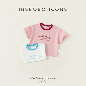 INSbobo女童短袖T恤2024新款清爽拼色男童上衣时尚休闲儿童衣服