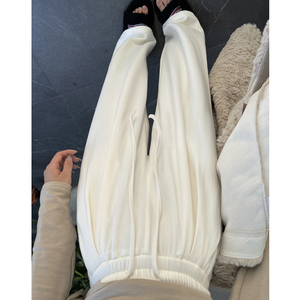 白色阔腿裤女秋冬季加绒小个子休闲拖地垂感糯米慵懒风奶油长裤子