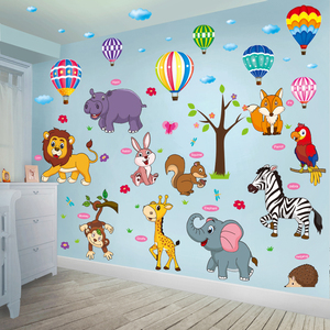 卡通动物儿童房间墙贴纸婴儿装饰画墙上早教遮丑壁纸墙纸自粘