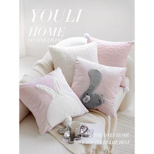 ins风粉色灰色奶油色儿童房可爱少女床头抱枕套靠垫客厅沙发靠枕