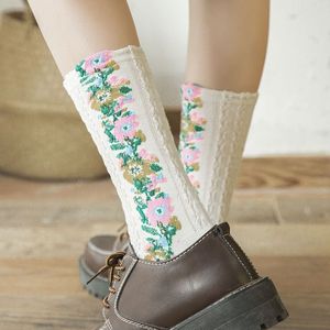 新款复古袜子女中筒袜春秋日系民族风文森系提花堆堆袜碎花长筒袜