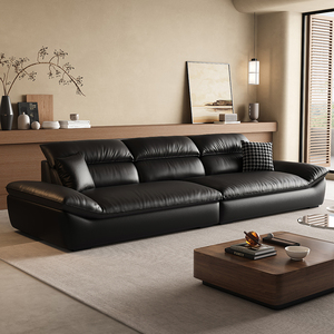 华庭鑫帆船沙发客厅现代简约直排意式极简黑色设计师中古真皮沙发