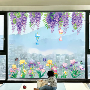 创意温馨花朵风景贴纸客厅落地飘窗卧室装饰房间布置玻璃橱窗贴画