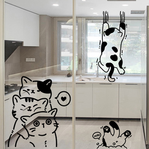 厨房门贴纸推拉双开玻璃门防撞贴纸商店铺移门装饰创意猫咪窗贴画