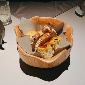 法式西餐不规则异形加厚木制餐前面包篮西式天然木根碗点心盘子