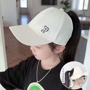 夏季女童可扎辫子棒球帽适合高马尾帽子儿童鸭舌帽空顶韩版遮阳帽