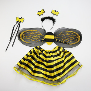 狂欢节 六一儿童节 COS服表演服 发箍 仙女棒女裙 蜜蜂翅膀 4件套