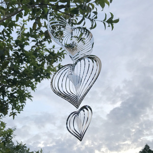 3D旋转风铃正方形水滴形风转创意个性不锈钢工艺品花园家居装饰品