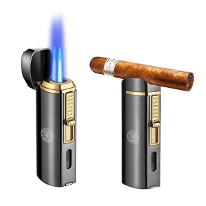 雪茄打火机金属多功能打火机双火直冲雪茄专用点烟机防风蓝火焰