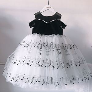 英国next sara女童钢琴礼服一字肩黑色表演连衣裙儿童短款公主裙