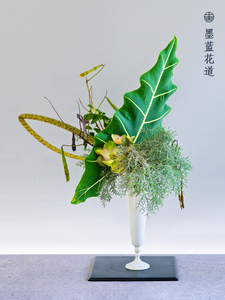 墨蓝花器设计师款景德镇白瓷高脚中式日式花道插花器皿 花瓶摆件