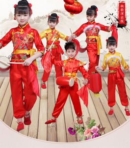 六一新款儿童打鼓演出服装喜庆开门红表演服民族秧歌中国结舞蹈服