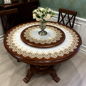 圆形轻奢美式蕾丝餐桌垫复古欧式圆形奢华高档高级感白色餐厅桌布